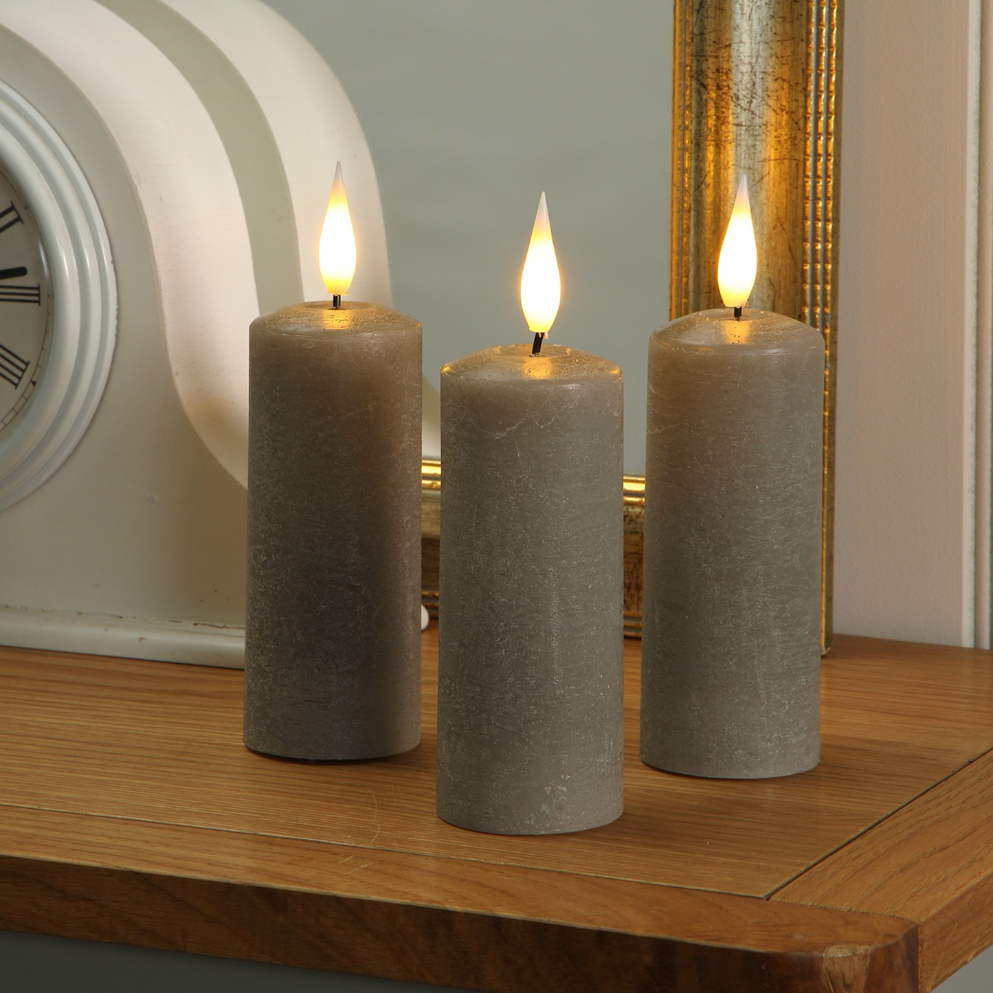 Set of 3 Slim Pewter Pillar Candles