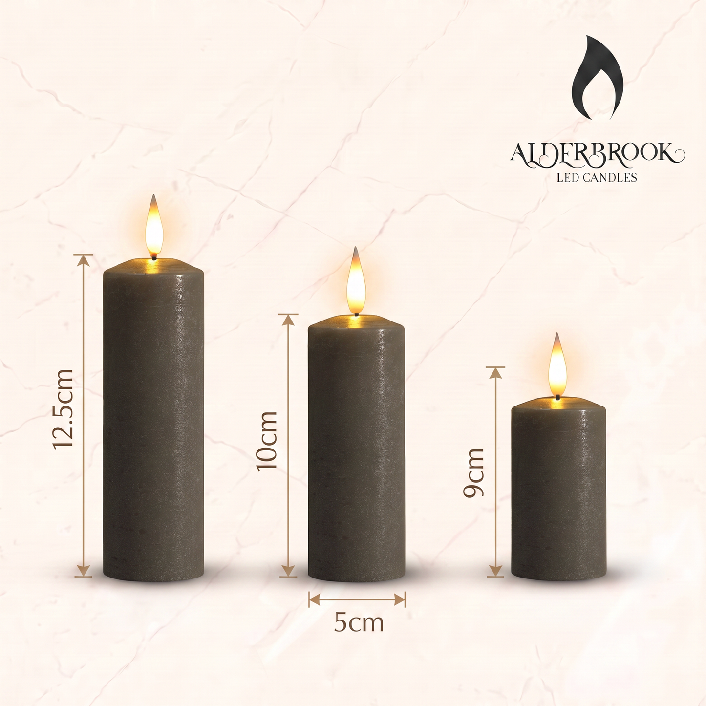 Set of 3 Slim Pewter Pillar Candles