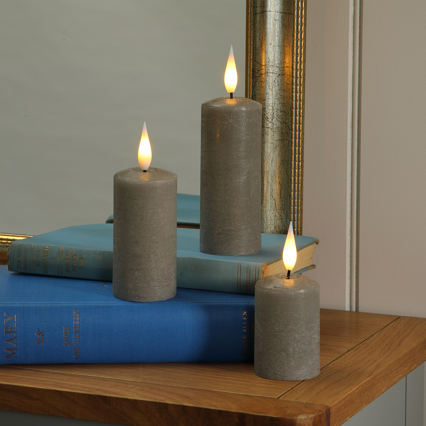 Set of 3 Slim Pewter Pillar Candles