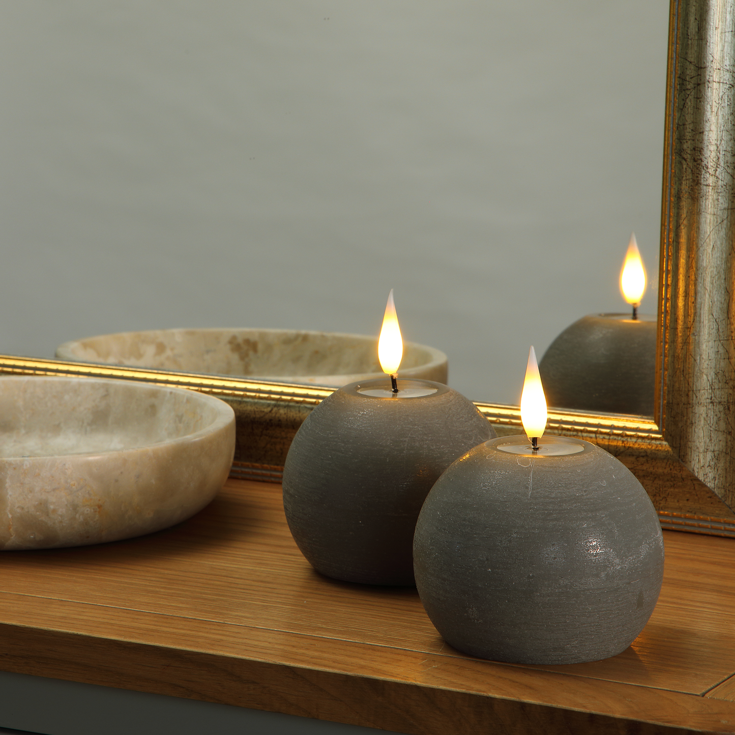 Set of 2 Pewter Sphere Candles