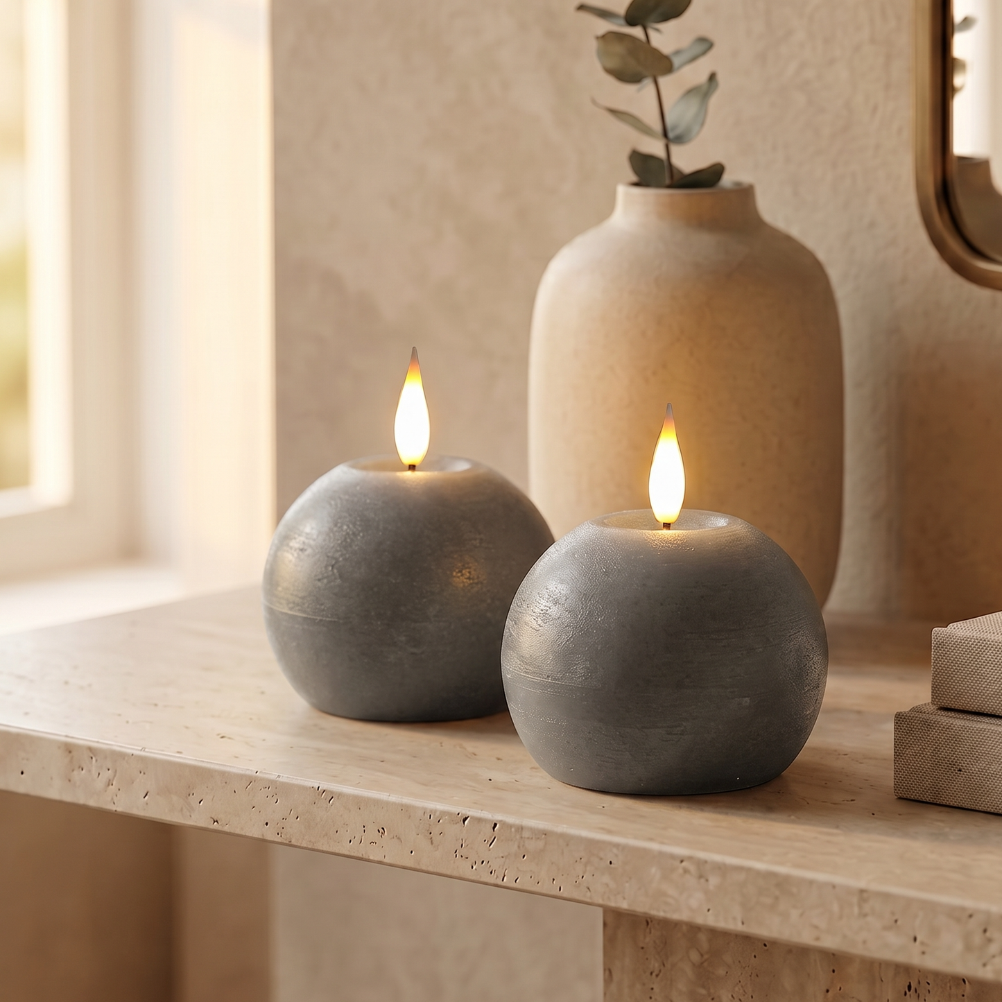 Set of 2 Pewter Sphere Candles