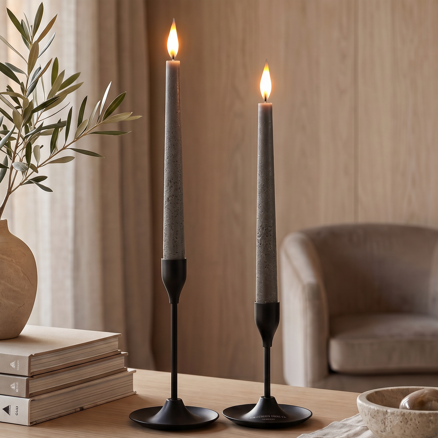 Set of 2 Pewter Taper Candles