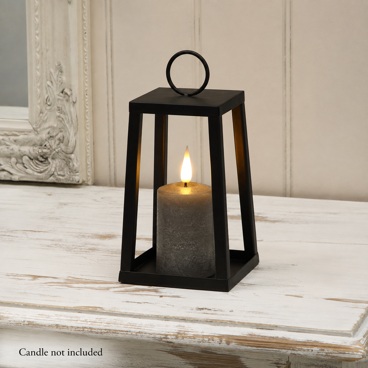 19CM Black Metal Tapered Lantern