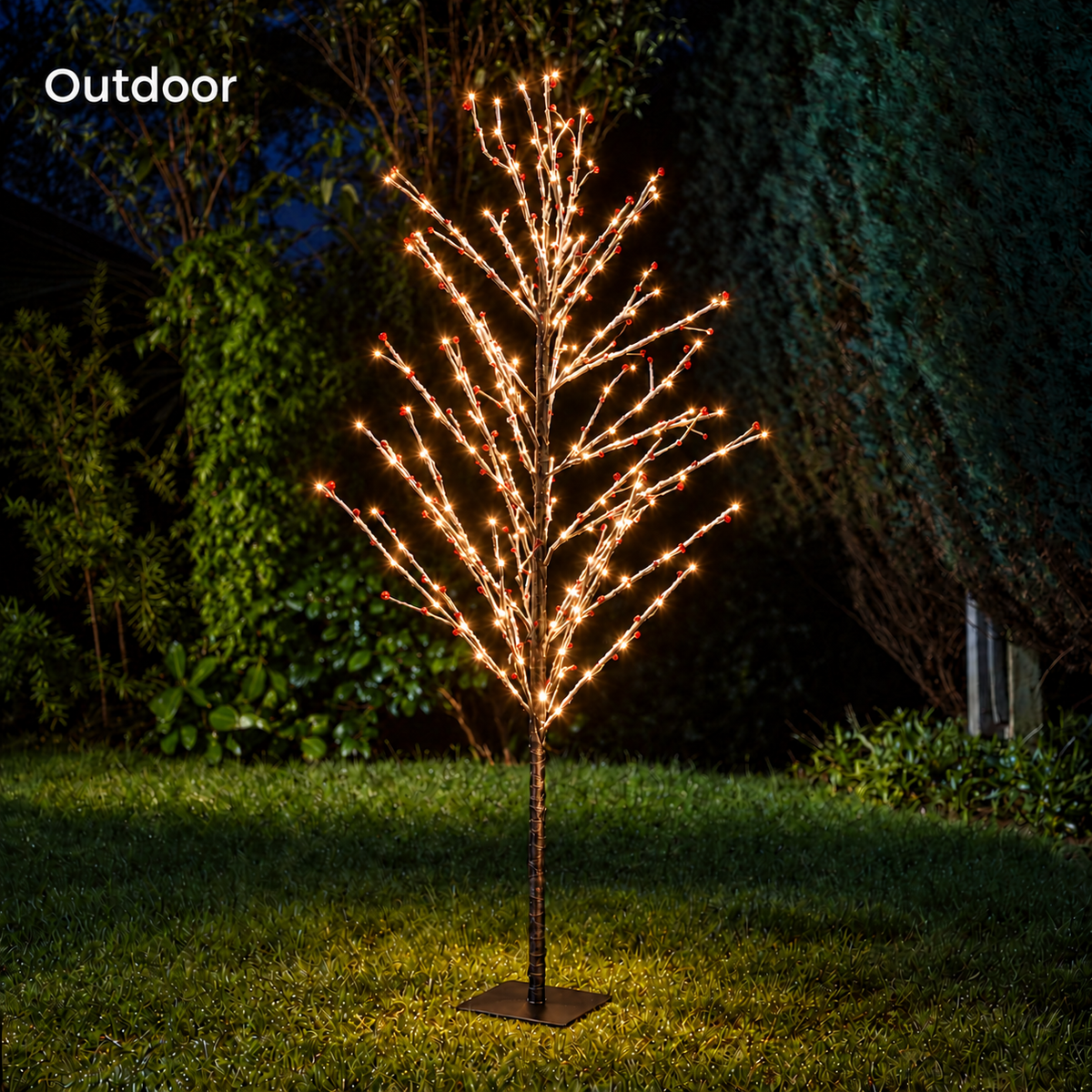 1.5M Warm White Snowy Twig Tree With Berries - 180 LEDS