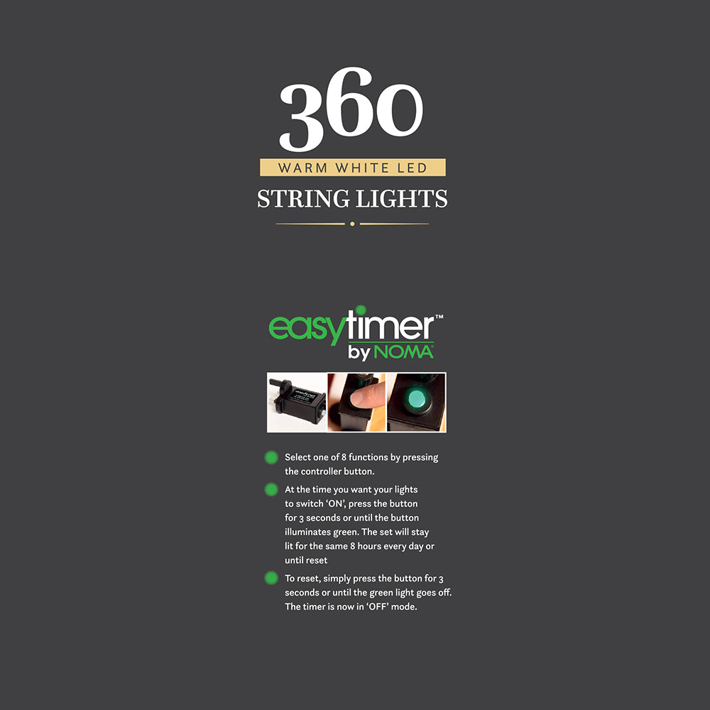 360 Warm White Multifunction String Lights with Green Cable