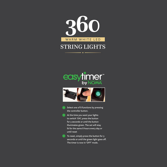 360 Warm White Multifunction String Lights with Green Cable