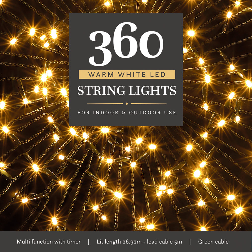 360 Warm White Multifunction String Lights with Green Cable