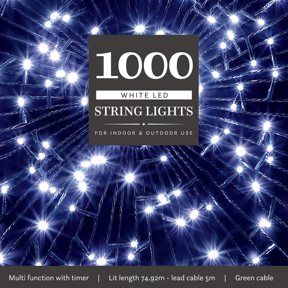 1000 White Multifunction String Lights With Green Cable