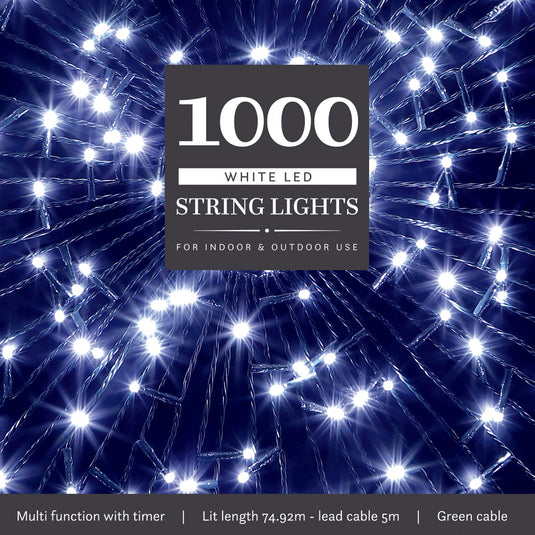 1000 White Multifunction String Lights With Green Cable