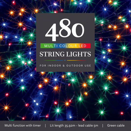 480 Multicolour Multifunction String Lights with Green Cable