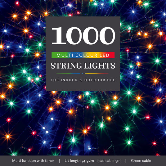 1000 Multicolour Multifunction String Lights With Green Cable