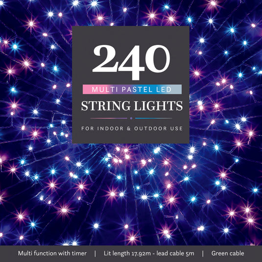 240 Pastel Multifunction String Lights With Green Cable