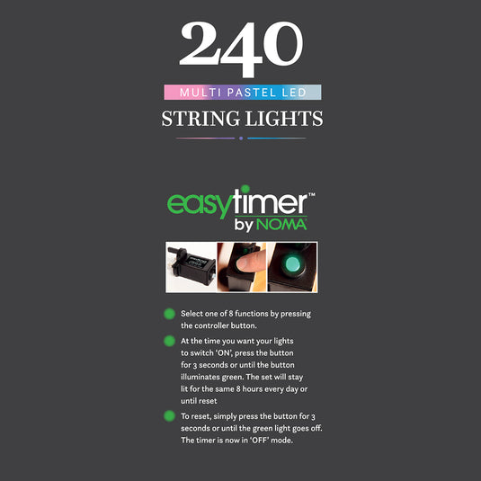 240 Pastel Multifunction String Lights With Green Cable