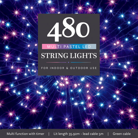 480 Pastel Multifunction String Lights with Green Cable