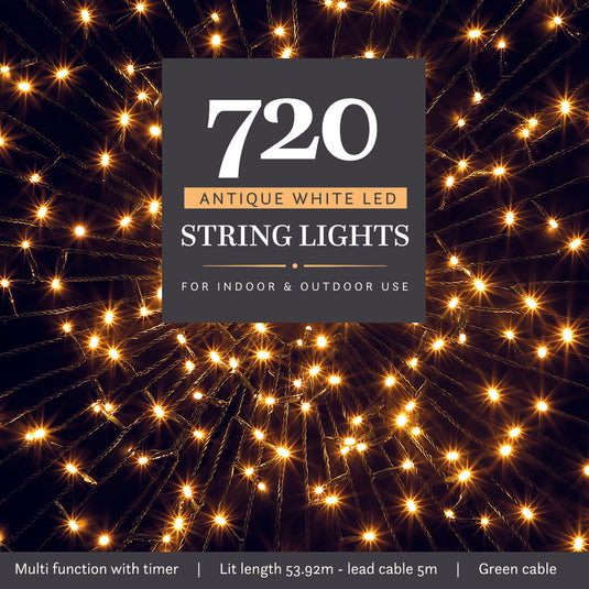 720 Antique White Multifunction String Lights with Green Cable