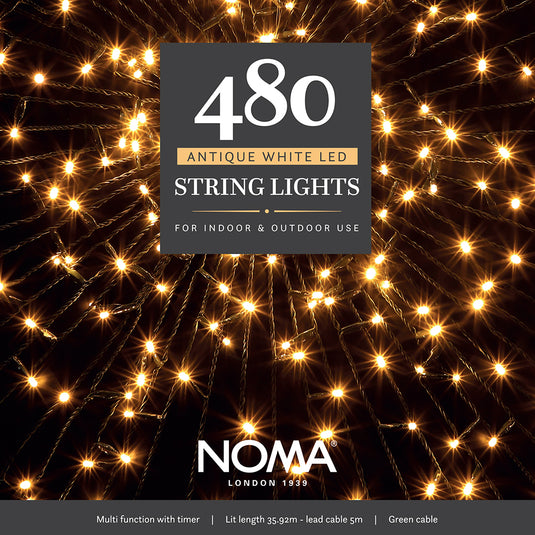 480 Antique White Multifunction String Lights with Green Cable