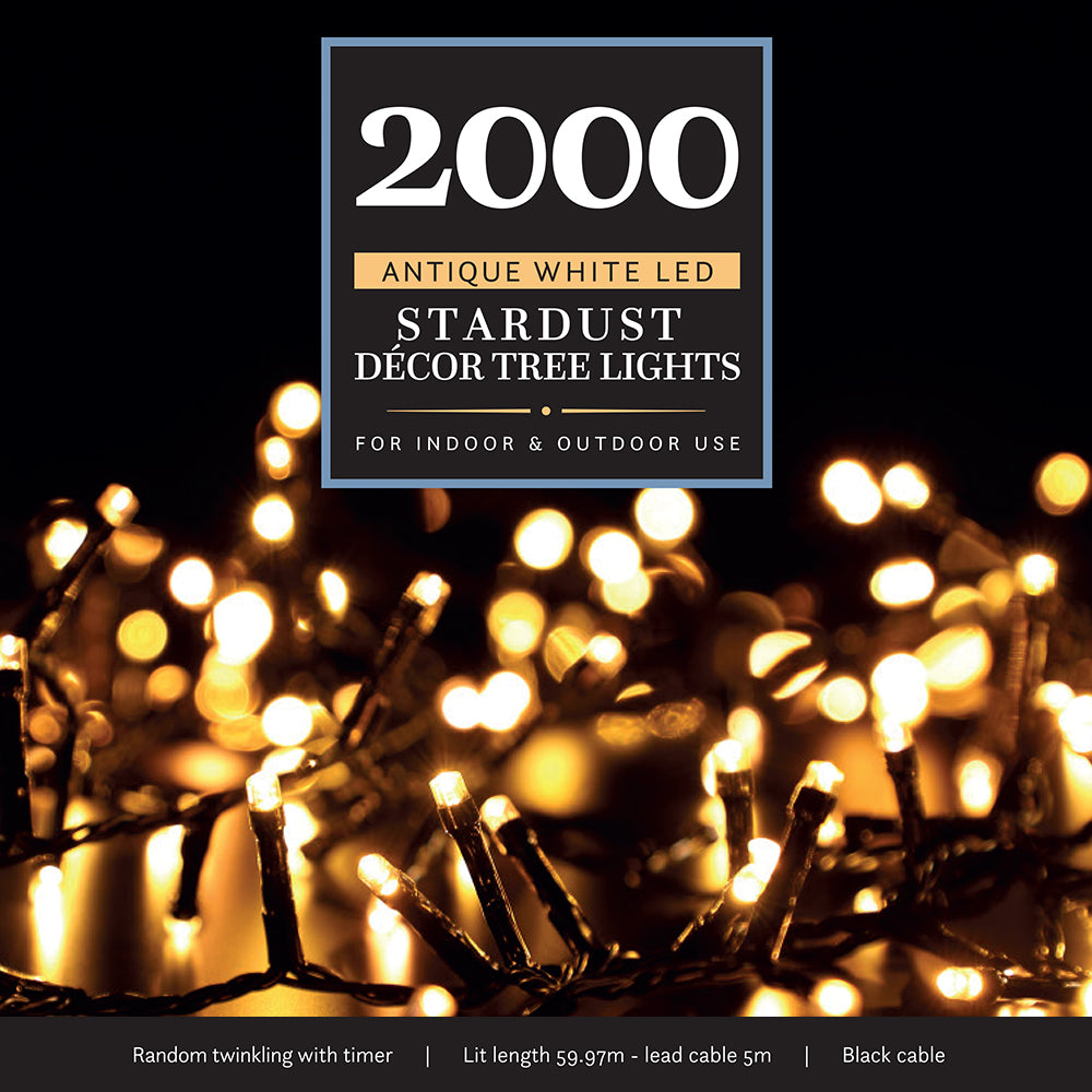 2000 Stardust Random Twinkling Décor Tree Lights with Black Cable
