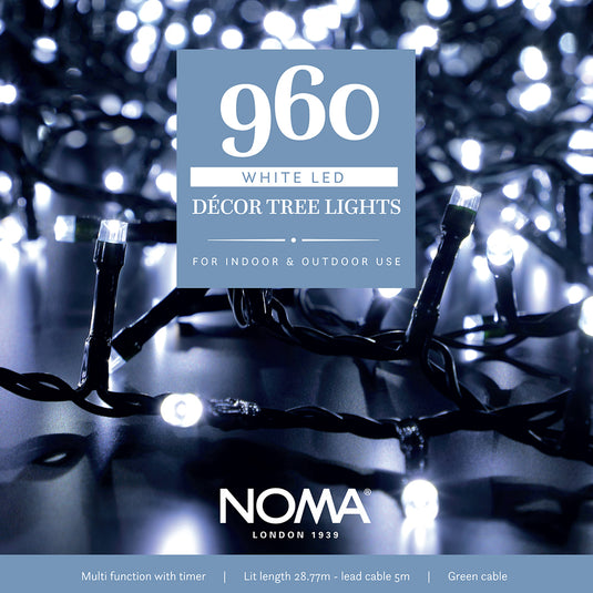 960 White Multifunction Décor Tree Lights with Green Cable