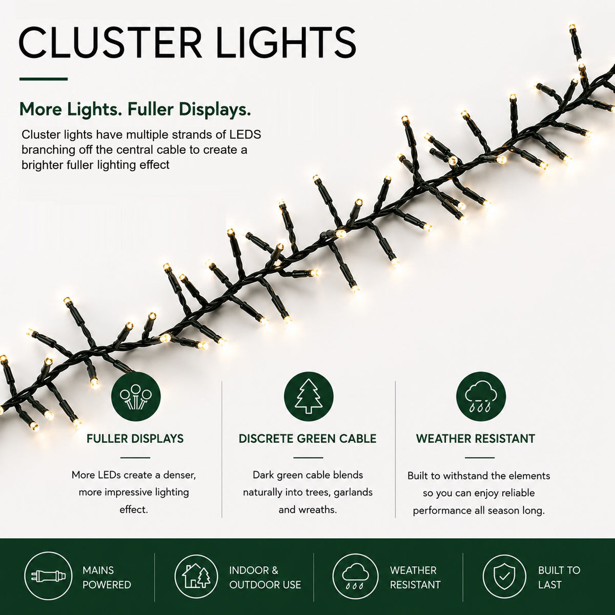 960 Warm White Multifunction Cluster Lights with Green Cable