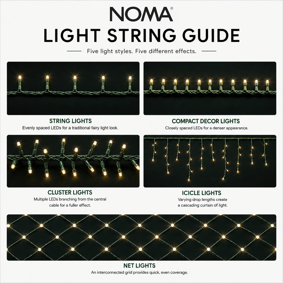 960 Warm White Multifunction Cluster Lights with Green Cable