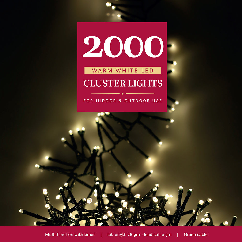 2000 Warm White Multifunction Cluster Lights With Green Cable