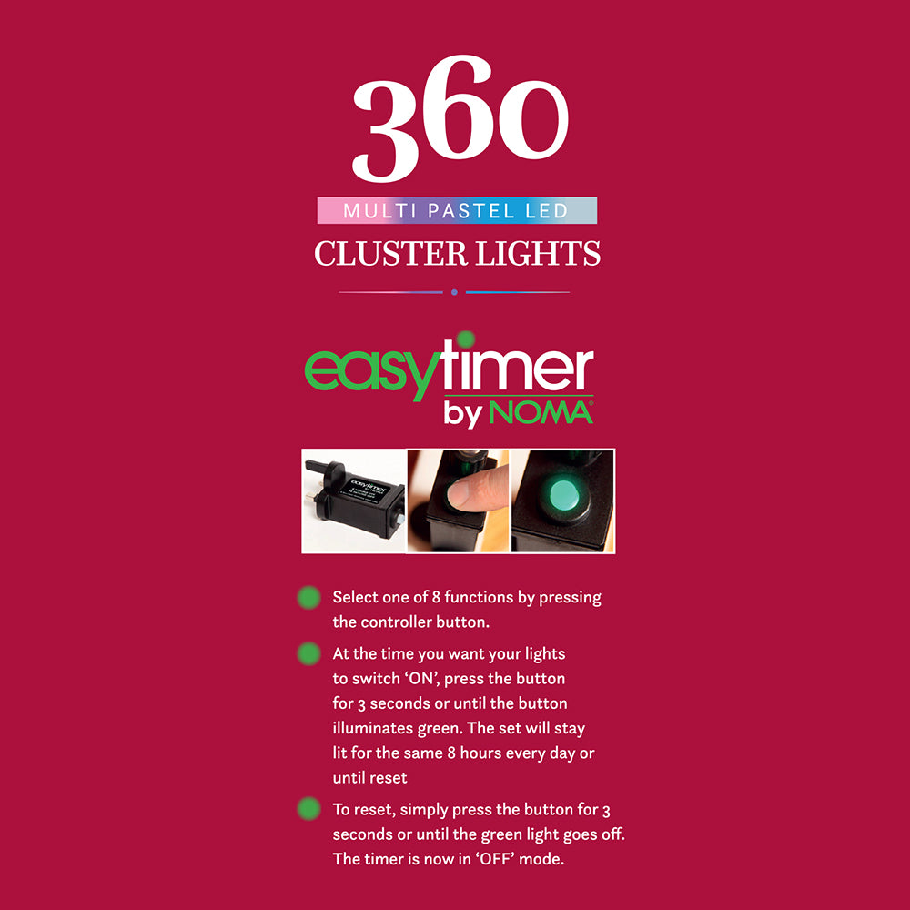 360 Pastel Multifunction Cluster Lights with Green Cable