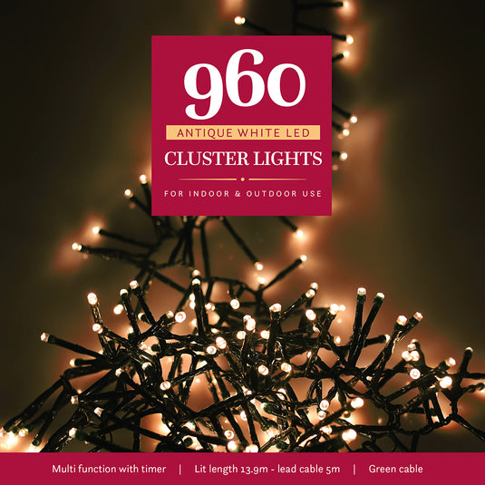 960 Antique White Multifunction Cluster Lights with Green Cable