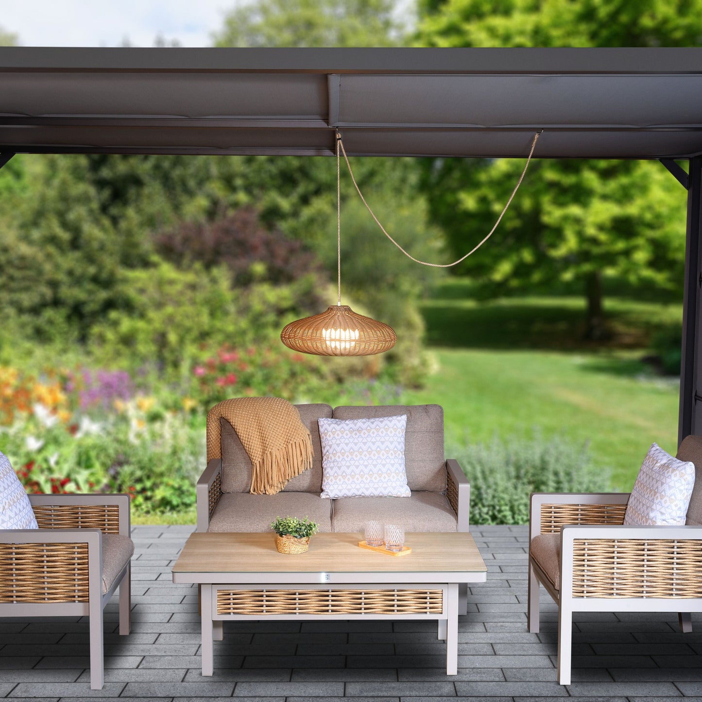 Rimini Sesame Rattan 48cm Pendant Light