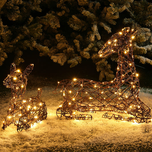 56CM Brown Rattan Deer & Fawn