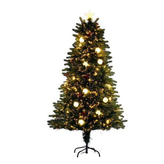 1.2M Snowball Downswept Tree With Red Berries & White Baubles