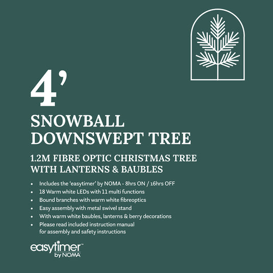 1.2M Snowball Downswept Tree With Red Berries & White Baubles