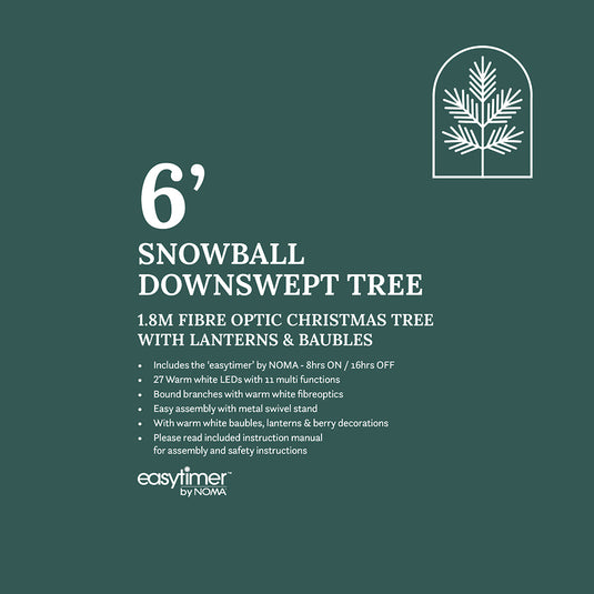 1.8M Snowball Downswept Tree With Red Berries & White Baubles