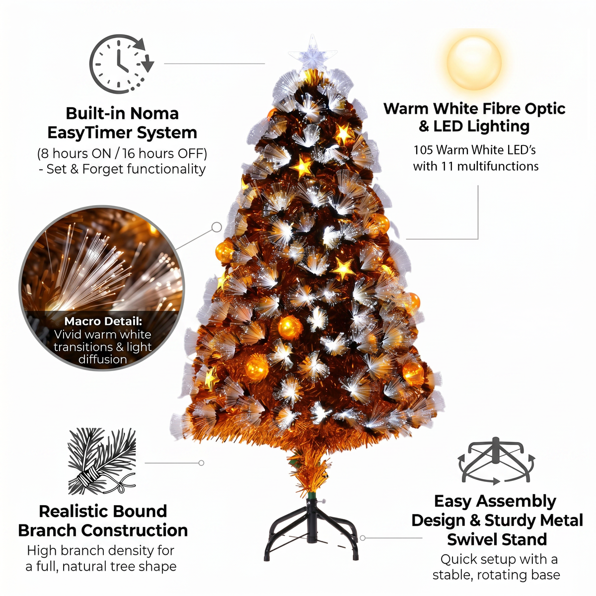 Copper Starburst Tree With Stars & Baubles