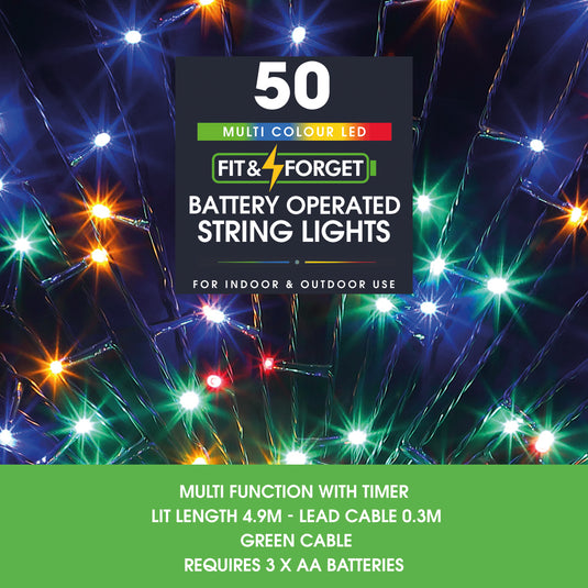 50 Fit & Forget Multicolour Multifunction String Lights