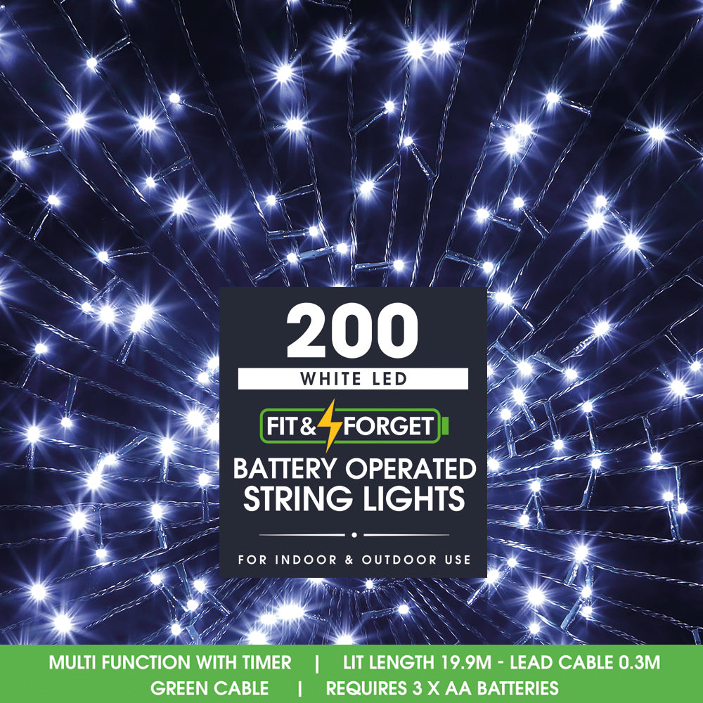 200 Fit & Forget Warm White Multifunction String Lights
