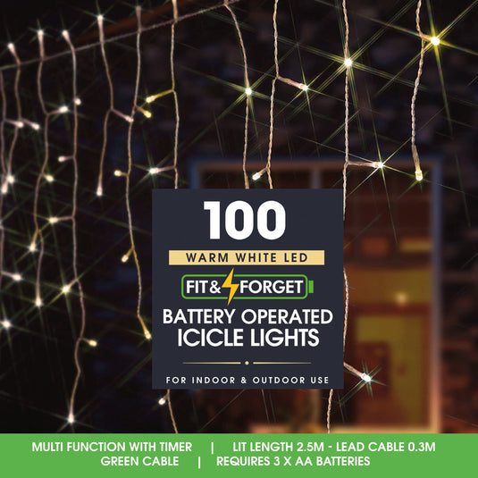 100 Fit & Forget Warm White Multifunction Icicle Lights