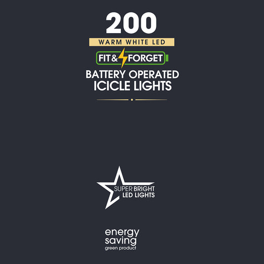 200 Fit & Forget Warm White Multifunction Icicle Lights
