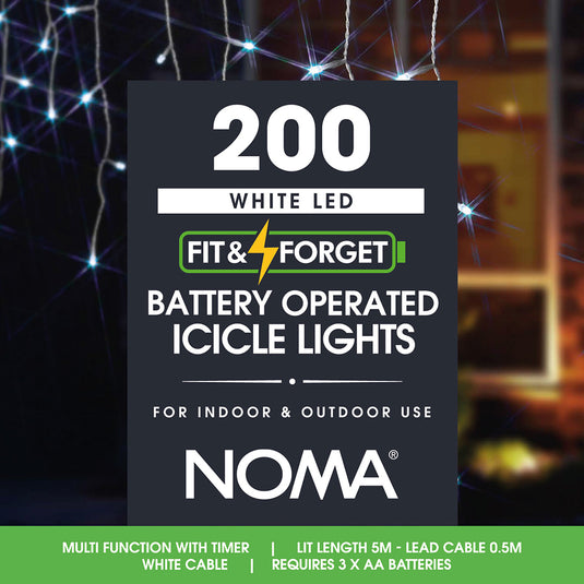 200 Fit & Forget White Multifunction Led Icicle Lights