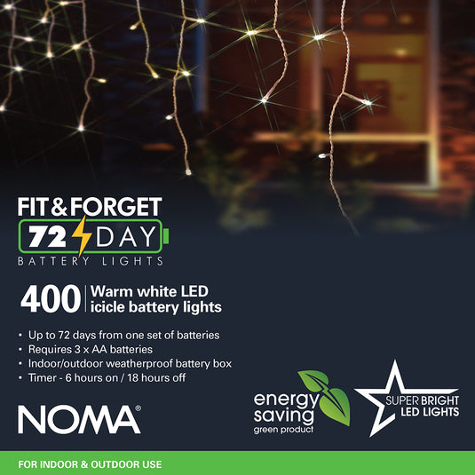 400 Fit & Forget Warm White Multifunction Icicle Lights