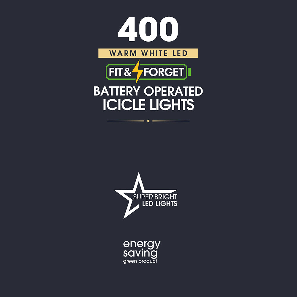 400 Fit & Forget White Multifunction LED Icicle Lights