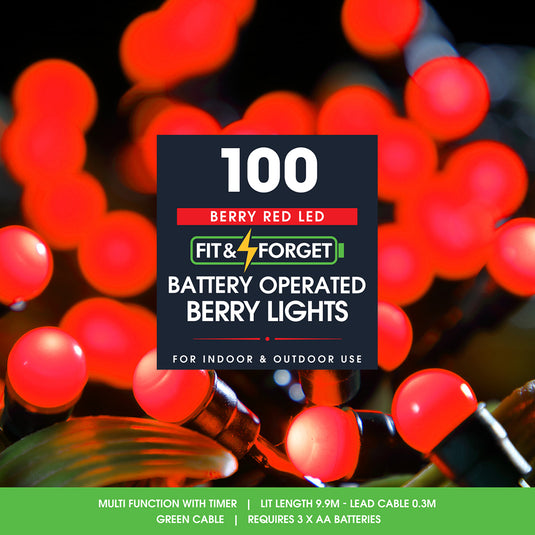 100 Fit & Forget Red Multifunction Berry Lights