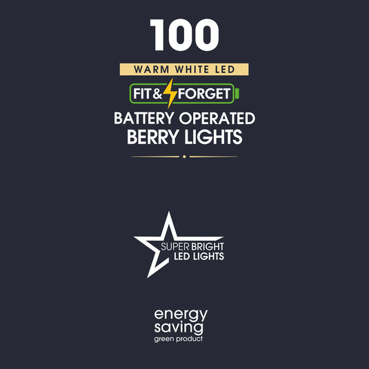 100 Fit & Forget Warm White Multifunction Berry Lights
