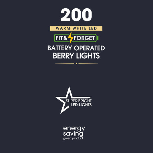 200 Fit & Forget Warm White Multifunction Berry Lights