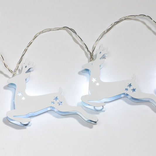 3.15m White Metal Reindeer Light Chain - 20 LEDs