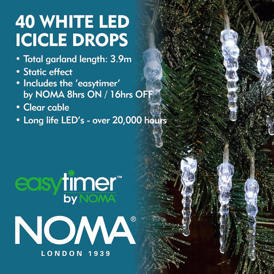40 White Icicle Drop Lights with Clear Cable