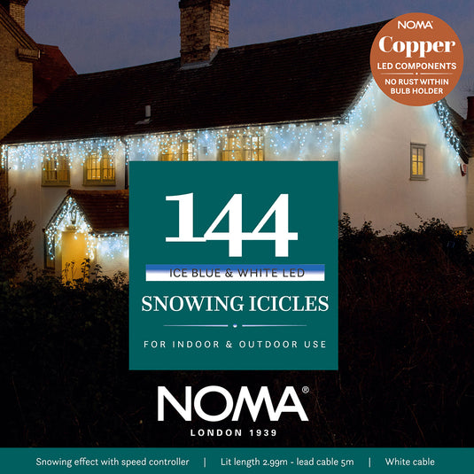 144 White/Ice Blue Snowing Icicles with White Cable