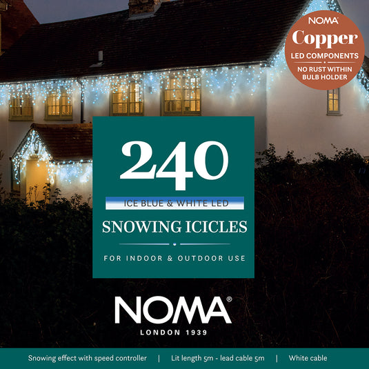240 White/Ice Blue Snowing Icicles With White Cable