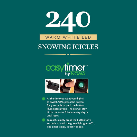 240 Warm White Snowing Icicles with White Cable