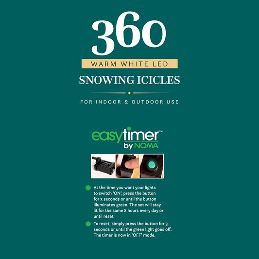 360 Warm White Snowing Icicles with White Cable