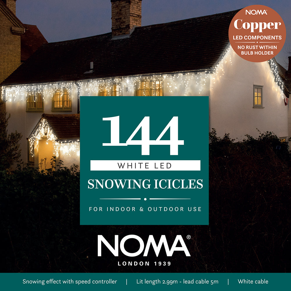 144 White Snowing Icicles with White Cable